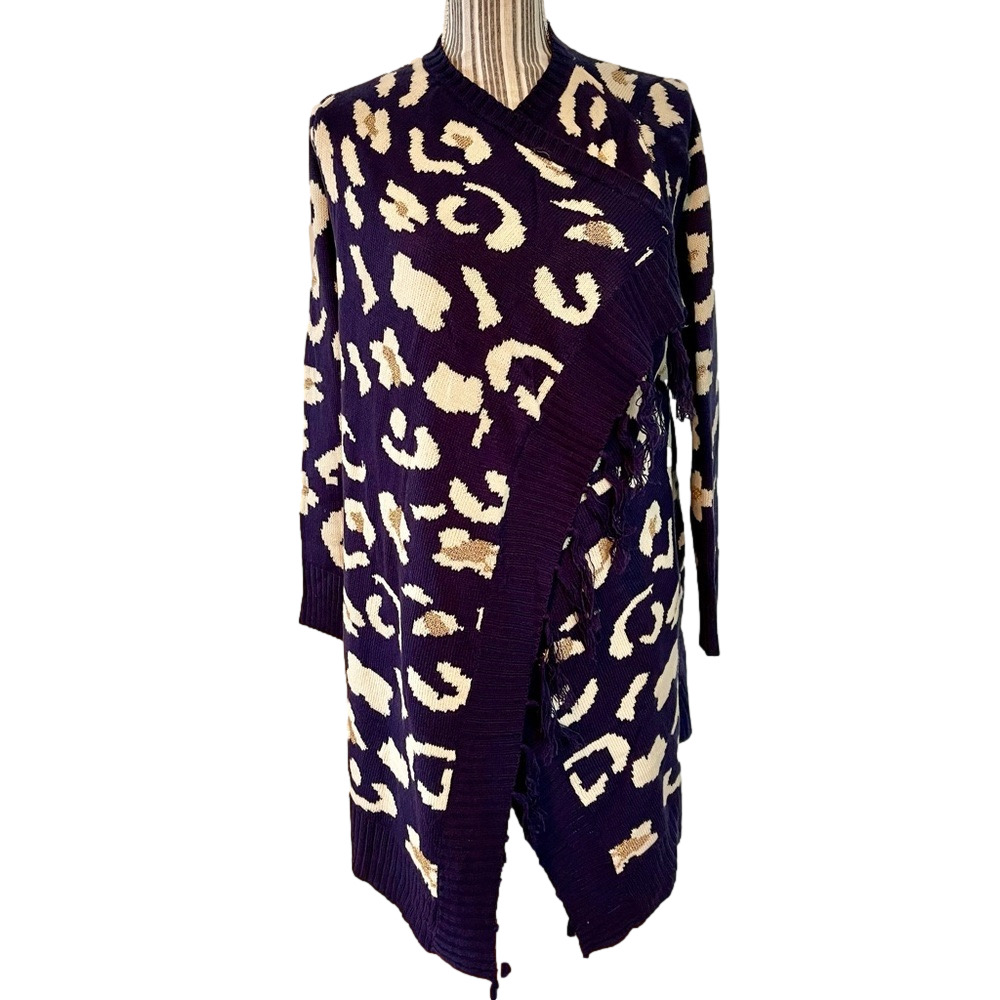 NWT Balla Berry sweater navy blue white & gold with fringe details. Scandi Girl